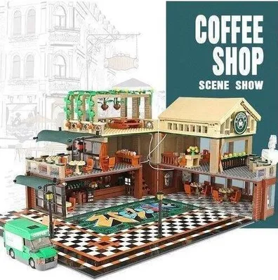 Produktbild von Klemmbaustein Café mit LED-Beleuchtung, kompatibles Straßencafé