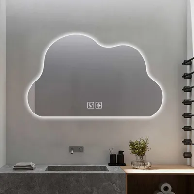 Produktbild von AIORBER LED Badspiegel Wolkenform mit Beleuchtung Touch-Schalter Anti-Beschlag 3 Lichtfarben Dimmbar Wandspiegel Badezimmerspiegel, 50x70 cm, Silber