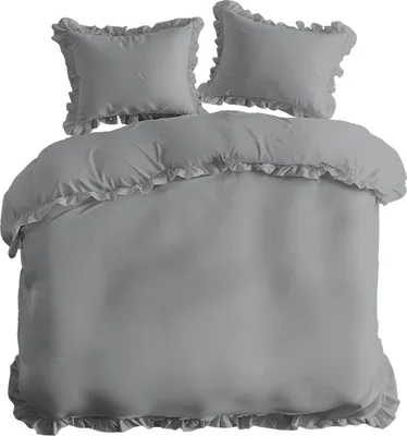 Immagine prodotto di Detexpol Biancheria da letto in cotone 220x200 grigio chiaro tinta unita con volant Puro 23