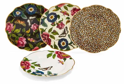 Kuchenplatten-Set, 4er, 19 cm, Keramik, Goldrand