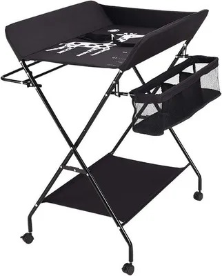 Productafbeelding van Baby commode - Verschoontafel - Babyverzorging - Inklapbaar met opbergvakken - 80 x 63 x 96 cm - Zwart