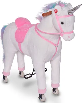 Produktbild von Pink Papaya Reitpferd auf Rollen fahrendes Schaukelpferd 90 cm - EINHORN RAINBOW,