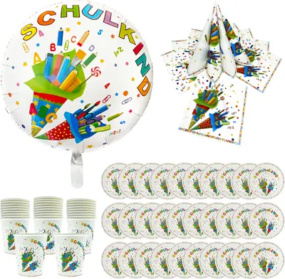 Produktbild von Oblique Unique Schuleinführung Einschulung Deko Set - Folienballon Schulkind + 40 Servietten + 30 Pappteller + 30 Pappbecher