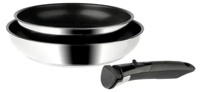 Pfannenset 2-tlg. Edelstahl Ø 24/28 cm, schwarz, PFOA-frei, abnehmbarer Griff
