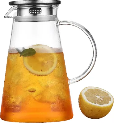 Produktbild von CANDeal Glaskrug 1,2L Glaskaraffe mit Deckel Glaskaraffe Wasserkrug aus Borosilikatglas Wasserkaraffe Wasserkrug Glaskaraffe Getränkekaraffe