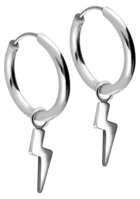 Produktbild von Chirurgenstahl Ohrclicker Creolen BLITZ Silber Innendurchmesser: 14mm + Designstärke: 1,6mm