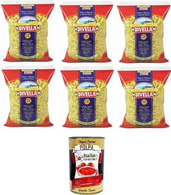 Produktbild von Divella Chifferini Rigati N°47 Hartweizengrieß Pasta Italienische Nudeln 6x500g Packung + Italian Gourmet Polpa di Pomodoro 400g