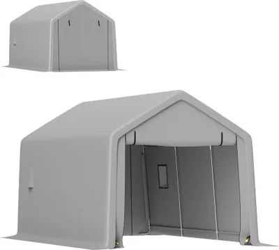 Image de Outsunny Carport tente de garage 3 x 5,2 m, abri voiture extérieur, tente de stockage avec porte enroulable amovible, carport pour voiture, camion, bateau, gris