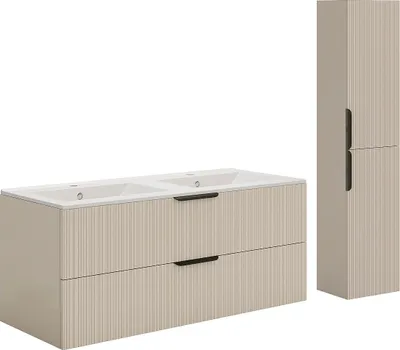 Produktbild von Hängeschrank mit Riffeloptik für Einbauwaschbecken und Hochschrank - Beige - 120 cm - DALIKO