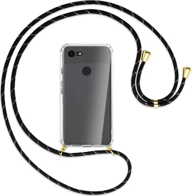 Produktbild von Handykette Backcover-Schutzhülle mit Band (Metall goldfarben) für Google Pixel 3 - schwarz/gold