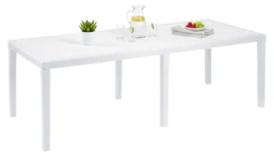 Produktbild von Gartentisch Roma, Rechteckiger ausziehbarer Esstisch, ausziehbarer Gartentisch in Rattan-Optik, 100 %  Italy, 150x90h72 cm, Weiß