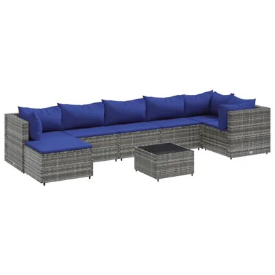 Produktbild von 8-tlg. Garten-Lounge-Set mit Kissen Grau Poly Rattan