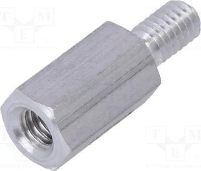 Obrázok produktu pre 10 kusov distančných objímok so závitom: vnútorný závit M4, 12 mm; vonkajší závit M4, 236 x 12 mm. Distančné prvky