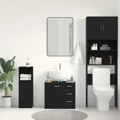 Produktbild von "2026 Aktion" Waschbeckenunterschrank - CLORIS - Badezimmerschrank - schlichte Design - Schwarz Eichen-Optik 63x30x54 cm - DEMöbel4942541