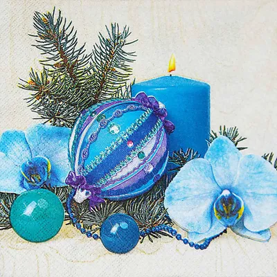 Produktbild von 80x Weihnachtsservietten 3-lagig 33 x 33 cm blaue Kerzen und Deko
