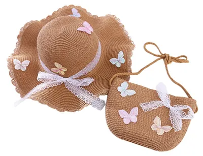 Produktbild von Strohhut für Damen (56-58 cm Hutumfang), Sommer-Strandhut, Sonnenhut und Strohtasche im Set