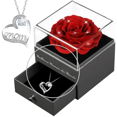Konservierte Rose mit Halskette – Muttertagsgeschenk