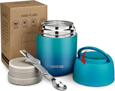 Produktbild von Thermobehälter für Essen 500ml Edelstahl Warmhaltebehälter mit Löffel, Lunchbox für Heißfutter Kinder Erwachsene