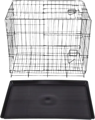 Obrázok produktu pre Prenosná klietka pre psov – cestovná klietka pre domáce zvieratá – bezpečné uloženie – dizajn s dvojitými dverami – 60x42x50 cm – čierna