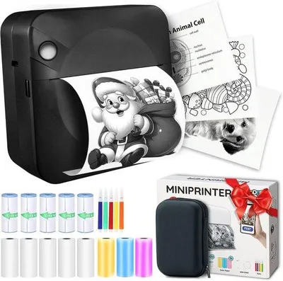 Productafbeelding van Draagbare Mini Fotoprinter - Zwart - Thermische Stickerprinter - Voor Studenten en Creatieve Gebruikers
