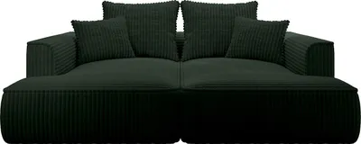 Produktbild von 3-Sitzer-Sofa mit tiefem Sitz aus grünem, breit gestreiftem Cord - PINETA