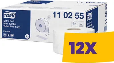 Produktbild von Tork Toilettenpapier Mini Jumbo 110255 3lagig weiß 12 St./Pack.