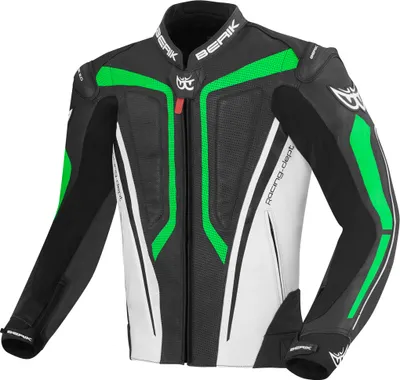 Obrázok produktu pre Kožená bunda na motorku Berik Street Pro, čierna/biela/zelená, 52