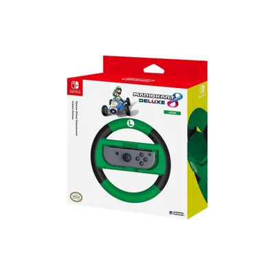 The image shows the packaging for a Nintendo Switch Mario Kart 8 Deluxe steering wheel accessory.