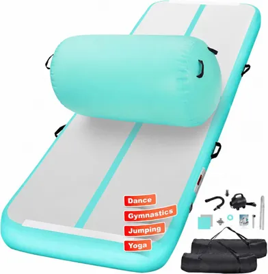 Produktbild von Aufblasbare Turnmatte, 3 m, mit Air Roller – 10 cm dick – Gymnastikmatte mit Elektropumpe für Tumbling und Cheerleading