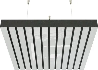 Produktbild von 2er-Pack – Decken-Akustikpaneele mit Montageset | Abgehängtes Akustikpaneel mit Schallabsorption und Diffusion |SLATO | Weiß glänzender Kunststoff]