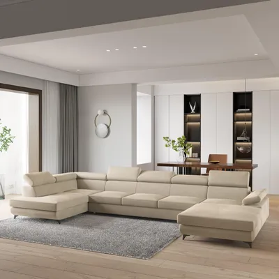 Produktbild von Masseno Ecksofa MONTIVA mit Schlaffunktion U-Form, Sofa mit Bettkasten, Wohnzimmersofa, Couch, Soffa, Bettsofa, Couchgarnitur- Creme, MONOLITH 04