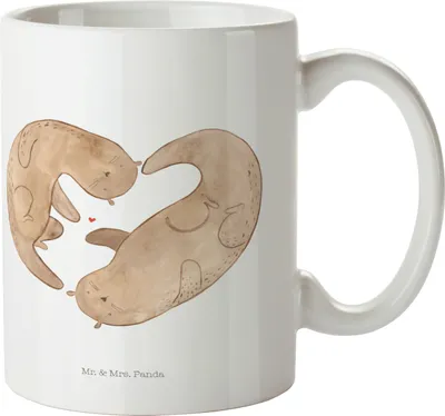 Produktbild von Mr. & Mrs. Panda Tasse Otter Herz - Weiß - Geschenk, Liebe, Hochzeitstag, Kaffeetasse, Kaffeebecher, Love You, Becher, Keramiktasse, Teetasse