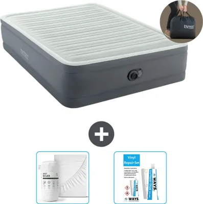 Produktbild von Intex Luftbett - 2 Personen - 152 x 203 x 46 cm - Grau - Inklusive Pumpe - Spannbettuch en Reperaturset