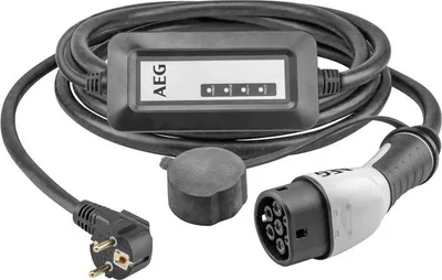 Image de Chargeur Portable Véhicule Électrique Hybride AEG Type 2, Monophasé 16A 230V AC, Prise Européenne, Câble 5m