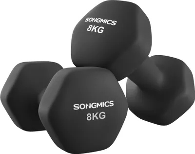 Produktbild von SONGMICS Hanteln, 2er Set, 2 x 8 kg, Hantelset, Kurzhanteln, Hexagon, Neopren-Beschichtung, Krafttraining, Workout, Fitnesstraining, für Zuhause