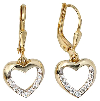 Produktbild von Ohrringe Ohrhänger Boutons Herz Herzen Zirkonia 333 Gold Gelbgold Damen