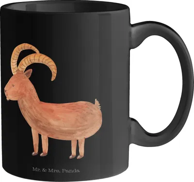Produktbild von Mr. & Mrs. Panda Teetasse Sternzeichen Steinbock - Schwarz - Geschenk, Pott, Keramiktasse, Steinböcke, Tasse, Kaffeebecher, Bock, Geburtstag Januar, Ziege, Teebecher