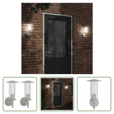Zdjęcie produktu dla The Living Store Zewnętrzne lampy ścienne 2 szt. srebrna stal nierdzewna