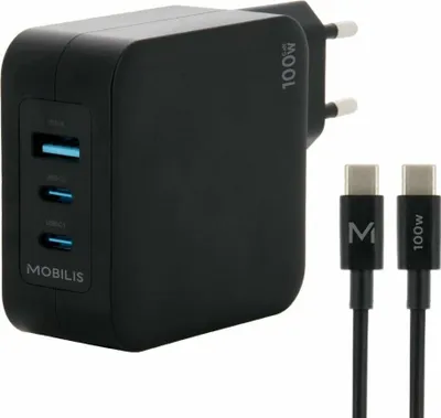 Immagine prodotto di Mobilis Wall Charger 100W 2 USB-C+1 USB A GaN+cable 2m 100W
