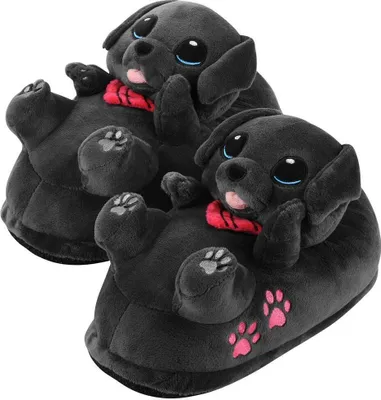 Produktbild von Corimori – Buddy der Labrador, Hunde Plüsch-Hausschuhe für Kinder und Erwachsene, EU Einheitsgröße 25 bis 33,5 (Schwarz)