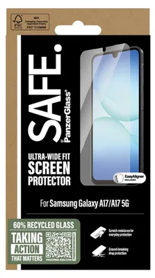 Produktbild von PanzerGlass SAFE. by ® Displayschutz Samsung Galaxy A17 | A17 5G | Ultra-Wide Fit m. EasyAligner, Samsung, Samsung - Galaxy A17 4G, Samsung - Galaxy A17 5G, Trockene Anwendung, Kratzresistent, Schockresistent, Transparent, 1 Stück(e)