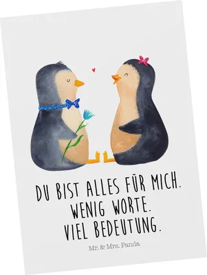 Produktbild von Mr. & Mrs. Panda Postkarte Pinguin Pärchen - Weiß - Geschenk, Liebe, Ansichtskarten, Ansichtskarte, Jahrestag, Hochzeitstag, bildkarte, Hochzeit, Postkarten, Verlobung