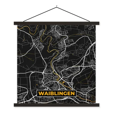 Produktbild von MuchoWow® Textilposter Karte - Waiblingen - Gold - Stadtplan - Deutschland 60x60 cm mit schwarzem Rahmen - Posteraufhänger