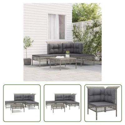 Produktbild von The Living Store 5-tlg. Garten-Lounge-Set mit Kissen Grau Poly Rattan