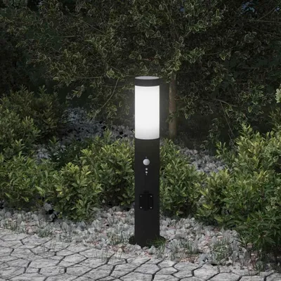 Image de vidaXL Borne d'éclairage avec capteur et prise de courant 50 cm acier inoxydable IP44