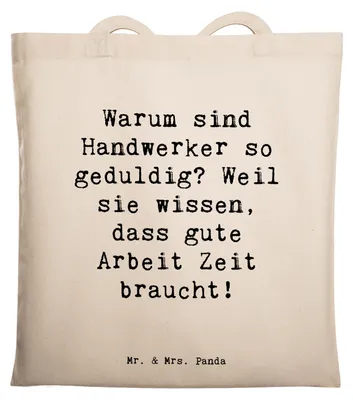 Produktbild von Mr. & Mrs. Panda Schultasche Spruch Handwerker Geduld - Transparent - Geschenk, Elektriker, Jutebeutel, Humor, Beruf, personalisierte Geschenke, Tote Bag, Tasche, Meister