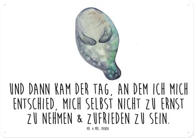 Produktbild von Mr. & Mrs. Panda Blechschild Seekuh Happy DIN A4 - Weiß - Geschenk, Achtsamkeit, Schild, tafel, Meerestiere, Metallschild, Neustart, Wandbild, Respekt, Freundin