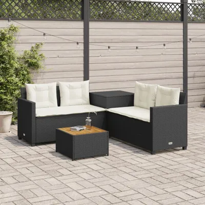 Imagen del producto de Maison Exclusive: Sofá de jardín en forma de L con mesa y cojines, color , fabricado en ratán sintético