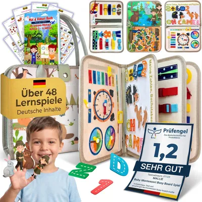 Zdjęcie produktu dla Busy Board Montessori beżowa, zabawka edukacyjna dla maluchów, drewno