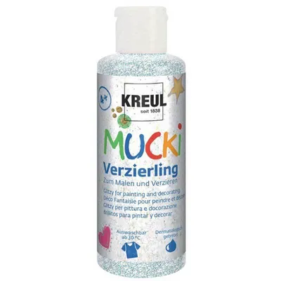 Produktbild von KREUL 24351 - Mucki Verzierling, Glitzerstaub, 80 ml Flasche, glitzernde Kindereffektfarbe auf Wasserbasis, parabenfrei, glutenfrei, laktosefrei, vegan, auswaschbar